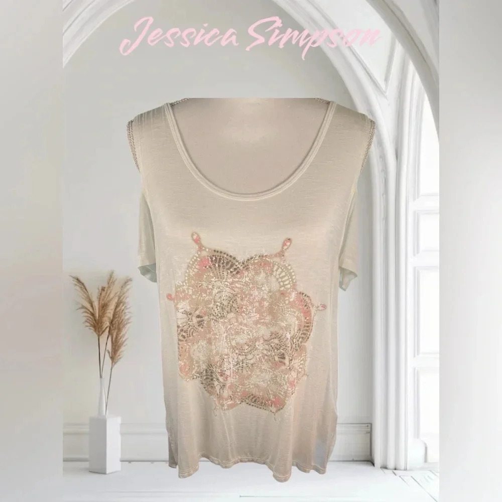 Jessica Simpson | Mandala Design Cold Shoulder Short Sleeve Top NWT!